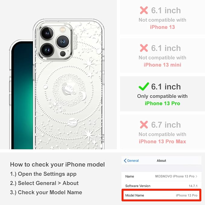 MOSNOVO Case for iPhone 13 Pro, [Buffertech 6.6ft Military-Grade Drop Protection] [Anti Peel Off Tech] Clear TPU Bumper Phone Case Cover Design - Galaxy