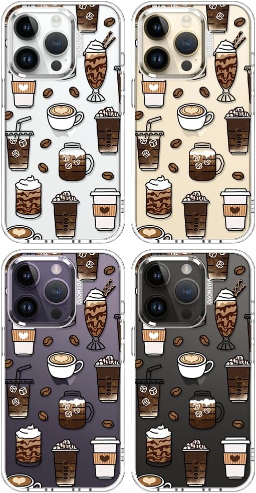 MOSNOVO Case for iPhone 14 Pro, [Buffertech 6.6ft Military-Grade Drop Protection] [Anti Peel Off Tech] Clear TPU Bumper Phone Case Cover Design - Coffee