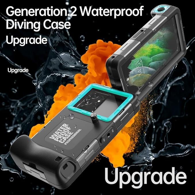 Hllhunkhe Universal Underwater Phone Case for Snorkeling, Professional Diving Waterproof Phone Case for iPhone 7-17 Pro/Pro Max/Plus/Mini, Galaxy S10-S25 Ultra/Plus and Most Phones,Black/Teal