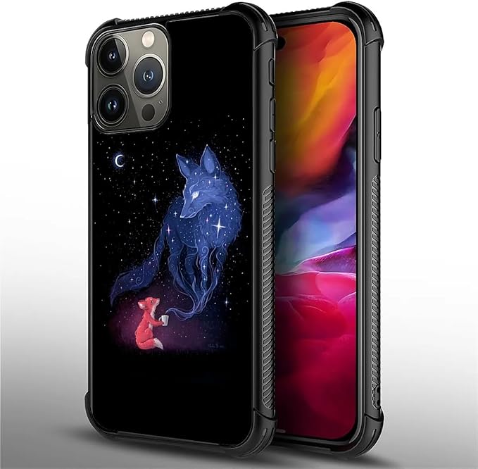 for iPhone 15 Pro Max Case, Galaxy Fox Wolf Pattern Graphic Design Girl Boy Soft Silicone Hard Acrylic Shock Protection for iPhone 15 Pro Max