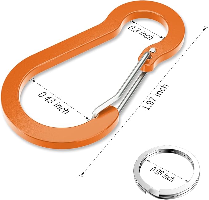 sprookber 2" Small Carabiner Clip, D Ring Caribeener, Spring Snap Hook for Keychain Multipurpose, Set of 20