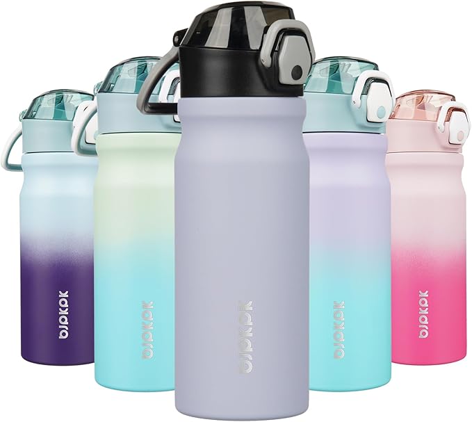BJPKPK Water Bottle with Straw 18oz Insulated Water Bottles Reusable Stainless Steel Metal Thermal Flask with Leak Proof Lockable Lid and Carry Handle,Iceberg