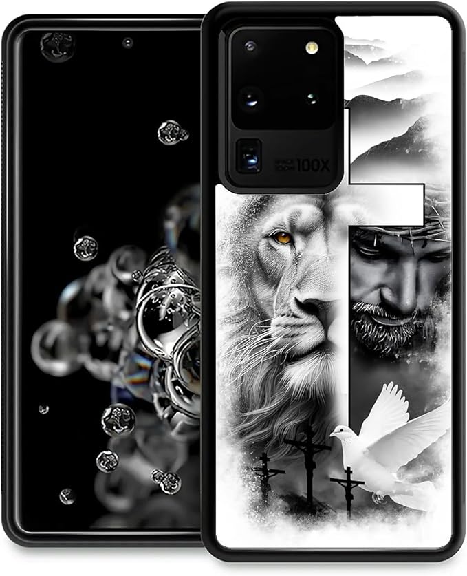 for Samsung Galaxy S20 Ultra Case, Lion Cross Jesus Christ Dove Pattern Graphic Design Girl Boy Soft Silicone Hard Acrylic Shock Protection for Samsung Galaxy S20 Ultra