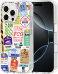 MOSNOVO Case for iPhone 16 Pro Max, [Buffertech 6.6ft Military-Grade Drop Protection] [Anti Peel Off Tech] Clear TPU Bumper Phone Case Cover Design - Air Ticket Labels