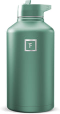 IRON °FLASK Camping & Hiking Hydration Flask with Straw, Wide Mouth Insulated Stainless Steel Sports Water Bottle - Sage 64 oz - Straw (1 Lid)