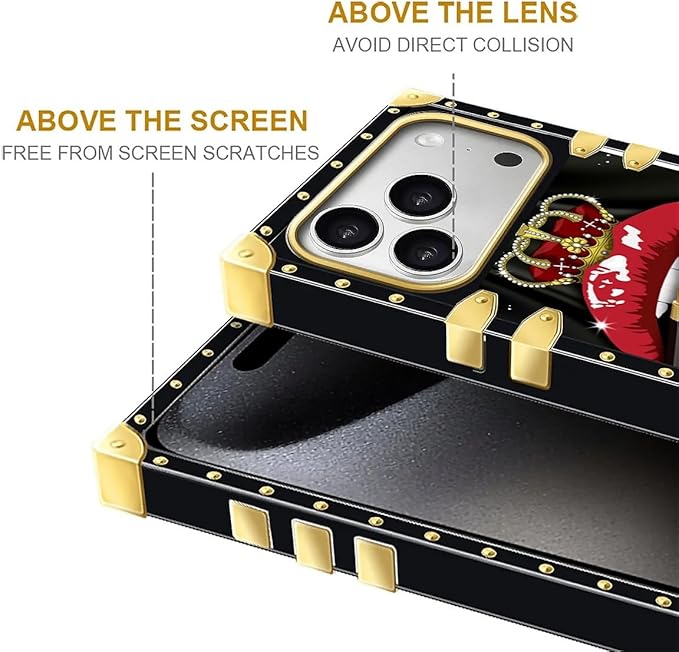 for iPhone 17 Pro Max Case Luxury Golden Decoration for Girl Women Soft TPU Shockproof Protective Hard PC Back for iPhone 17 Pro Max Crazy Pattern Queen Lip Crown Leopard Print