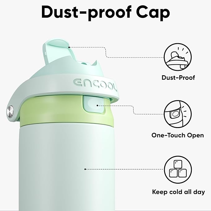ENCOOL Leakproof Insulated Water Bottle with Straw Dual-Sip Water Bottle Bag-Safe Design for Work, Commute & Gym – Keeps Drinks Cold All Day, 24 oz, Lime White
