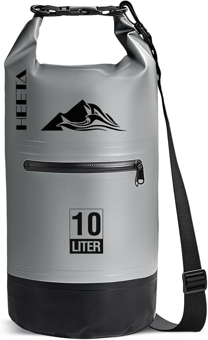 HEETA Waterproof Dry Bag with Front Zippered Pocket for Women Men, 5L/10L/20L/30L/40L Roll Top Lightweight Dry Storage Bag Backpack for Travel, Kayaking, Boating, Rafting, Camping, Hiking & Beach