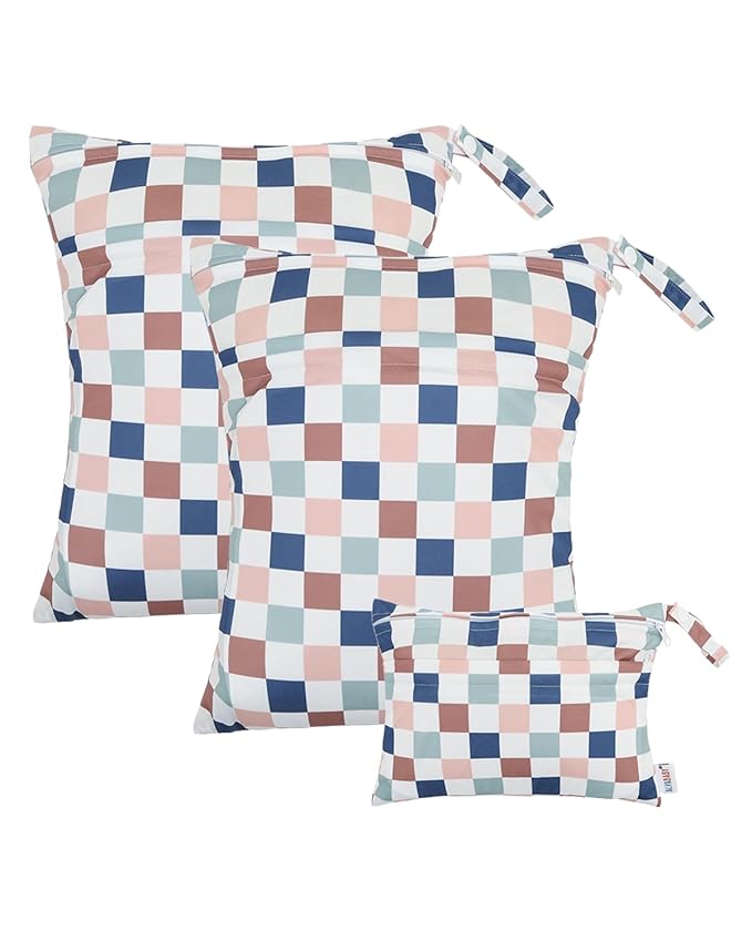 ALVABABY 3 pcs Cloth Diaper Wet Dry Bags Waterproof Reusable with Two Zippered Pockets Travel Beach Pool Daycare Soiled Baby Items Yoga Gym Bag for Swimsuits or Wet Clothes Small Medium Large 3L-SML13