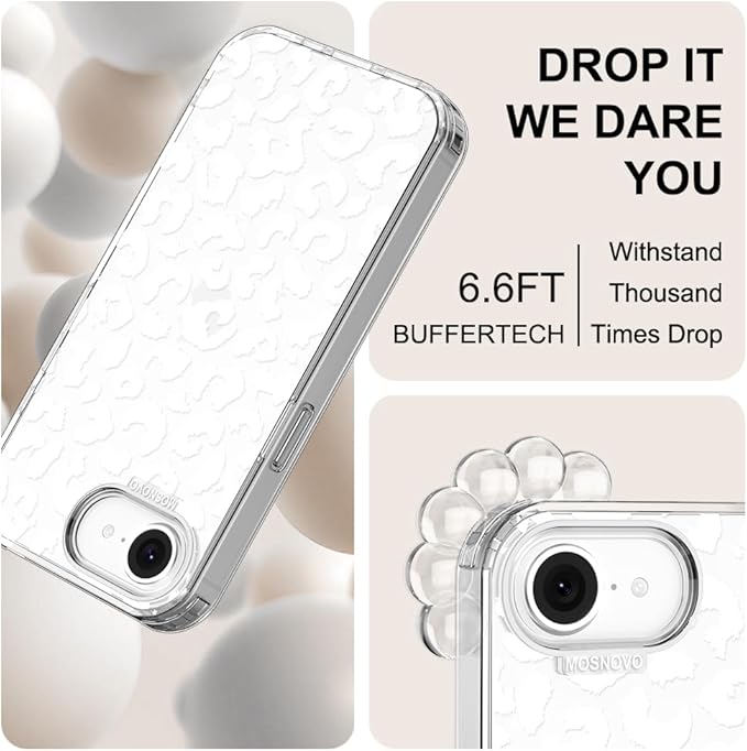 MOSNOVO for iPhone 17e Case/iPhone 16e Case, Shockproof Military-Grade Protection 6.6ft Drop Tested, Clear Phone Case for iPhone 16e / iPhone 17e, White Leopard Print Design