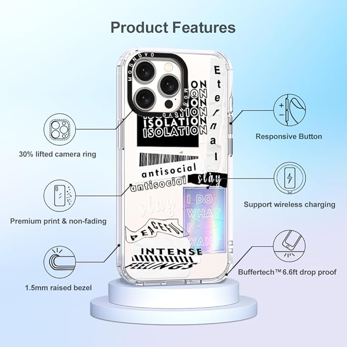 MOSNOVO Case for iPhone 15 Pro Max, [Buffertech 6.6ft Military-Grade Drop Protection] [Anti Peel Off Tech] Clear TPU Bumper Phone Case Cover Design - Slay