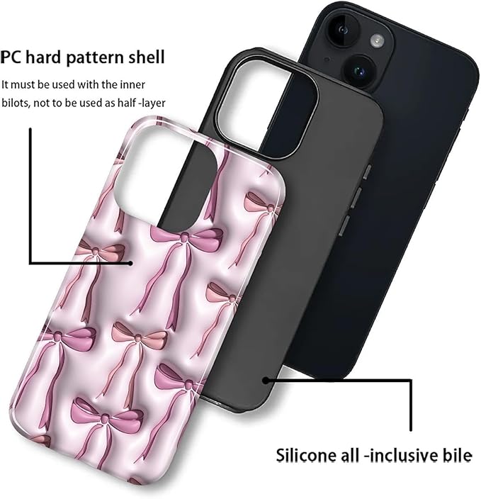for iPhone 14 Plus Case,HL2 Abstract Ribbons Bows Hybrid 2 Layer Hard Shell Silicone Protective Pattern Design Case