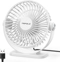 TriPole Small Desk Fan USB Powered Personal Fan 3 Speeds Strong Airflow Mini Fans 360°Rotation Portable 5.1 Inch Table Fans for Home Office Bedroom Desktop, White, 4.9ft Cable