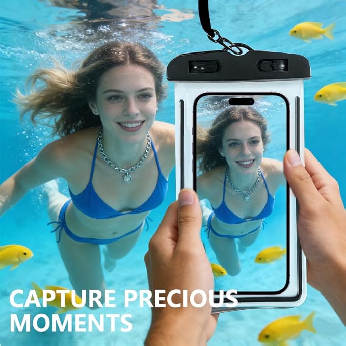 Waterproof Phone Pouch 2 Pack, IPX8 Universal Phone Dry Bag Case Floating Swimsuit Protector for Beach, Travel Essentials, Black+Pink