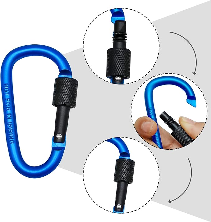 6 Pack Small Locking Carabiner, 3 Inch Aluminum D-Shape Snap Hook with Screw Gate for Hiking, Camping, Fishing&Backpack(Not for Climbing)