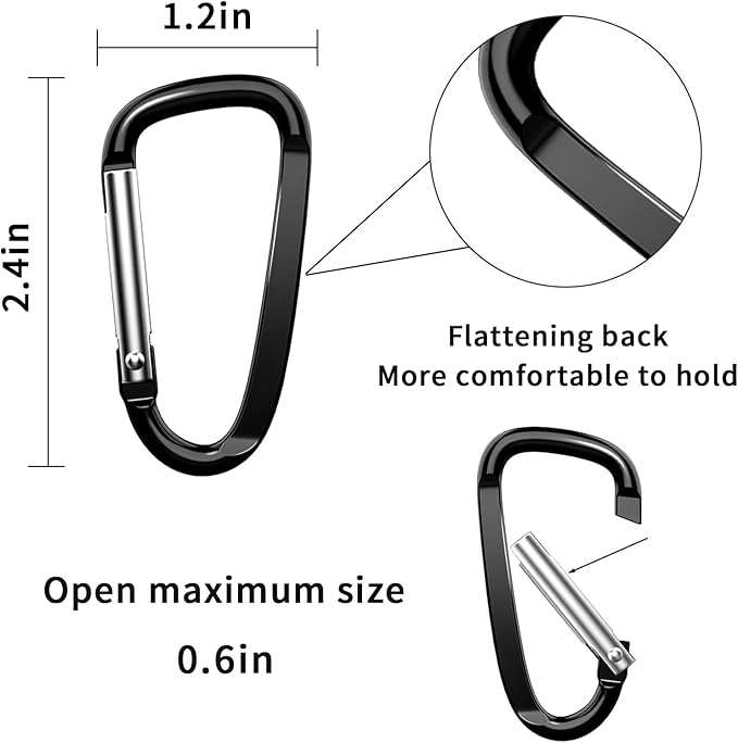 2.4" 24pcs Small Carabiner Clip Keychain, Aluminum D Ring Shape Clips with Keyring Keychain Hook