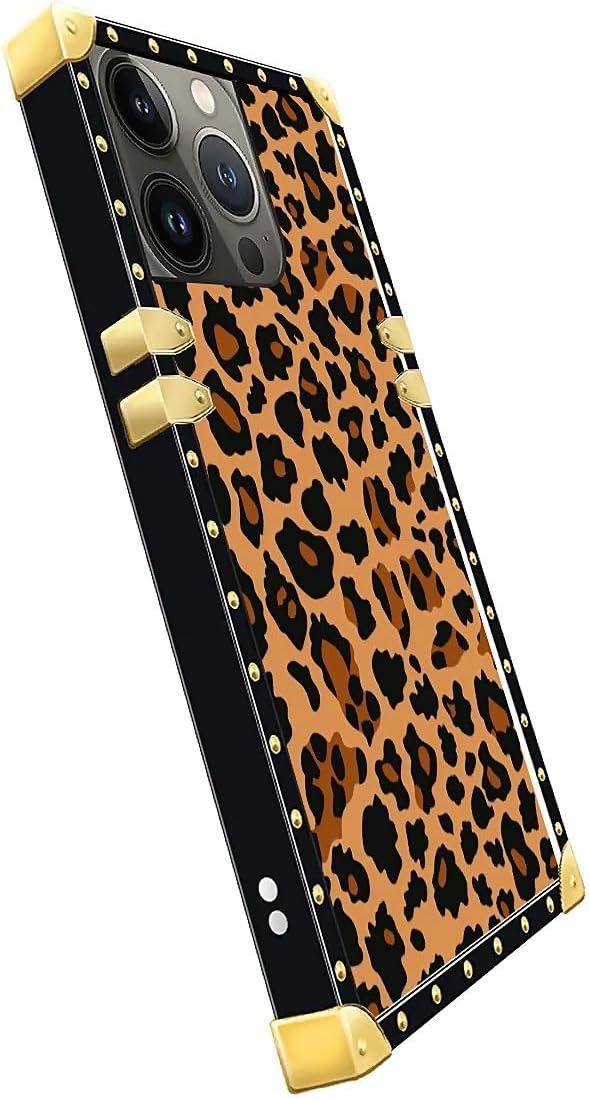Compatible with iPhone 14 Pro Case, Brown Leopard Texture Luxury Golden Decoration for Girl Women Soft TPU Shockproof Protective Hard PC Back for iPhone 14 Pro