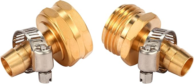 Brass Garden Hose Connector Repair Mender Kit with Stainless Clamp,Fits 1/2" Water Hose Fitting (1/2" Barb x 3/4" GHT)