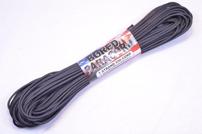 BORED? PARACORD! 550 lb Paracord – Ideal for Crafting, DIY Projects, Camping, Military & Active Outdoors – 300+ Colors – Tactical Parachute Cord Type III – Strong - Black 50 Feet