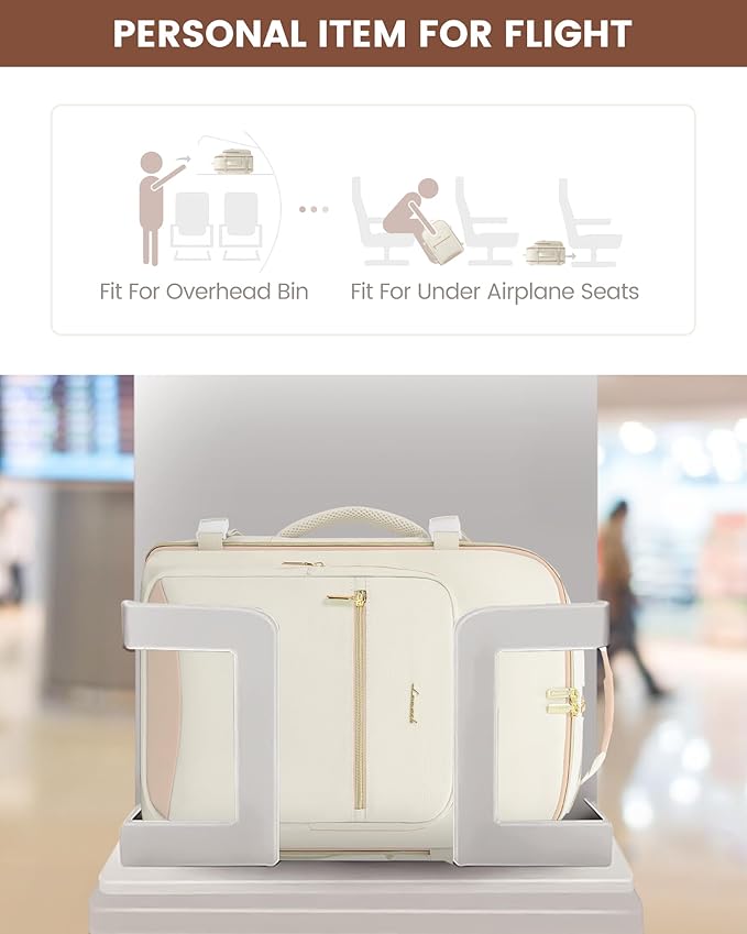 LOVEVOOK Travel Backpack for Women & Men 40L,Airline Approved Carry On Backpack Travel Essential,TSA Carry on Luggage,Waterproof Personal Item Travel Bag,Suitcase with 3 Packing Cube,Beige-Flesh beige