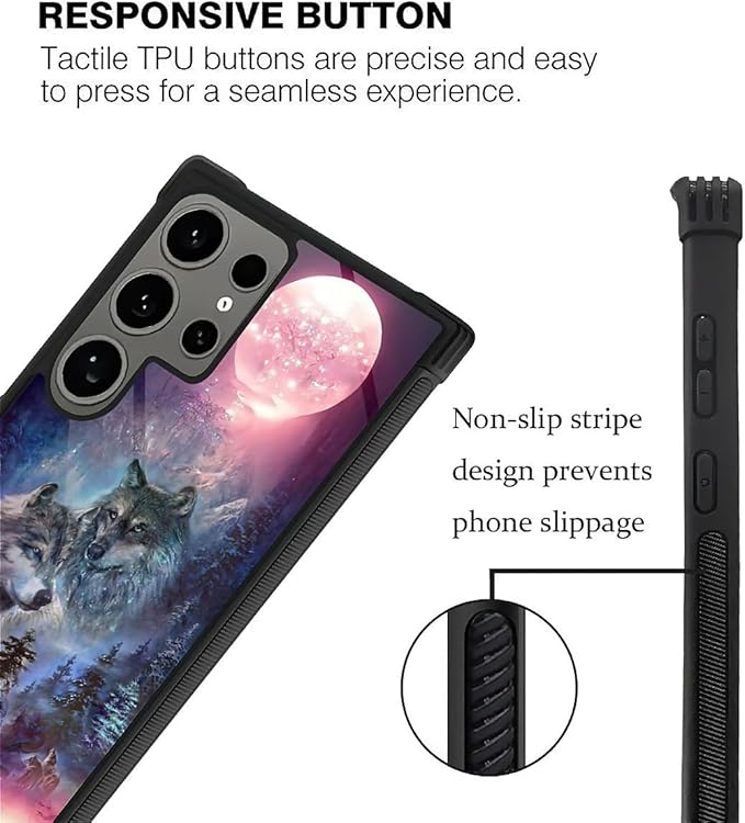 for Samsung Galaxy S24 Ultra Case, Star Two Wolfs Howling Pattern Graphic Design Girl Boy Soft Silicone Hard Acrylic Shock Protection for Samsung Galaxy S24 Ultra