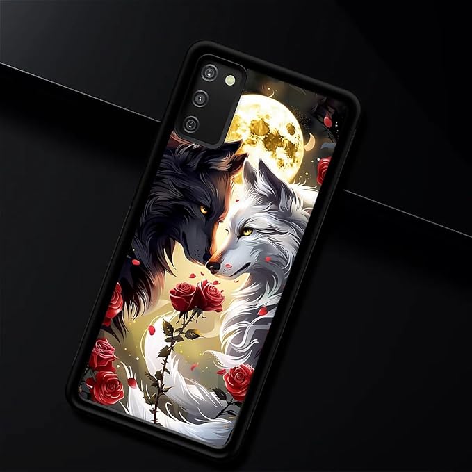for Samsung Galaxy S20 FE Case, Black White Wolf Moon Flower Rose Pattern Graphic Design Girl Boy Soft Silicone Hard Acrylic Shock Protection for Samsung Galaxy S20 FE