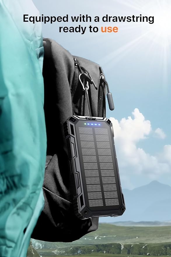 jskei Power Bank 49800mAh Solar Portable Charger Wireless Charging USB-C 15W Fast Charging with 4 Built-in Cables LED Flashlight Battery Pack Compatible with iPhone, iPad, Perfect for Camping,Hiking