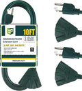 EP 2 Pack 10 Ft Outdoor Extension Cord with 3 Electrical Power Outlets - 16/3 SJTW Green Cable with 3 Prong Grounded Plug for Safety Great for Christmas Lights, Garden and Major Appliances