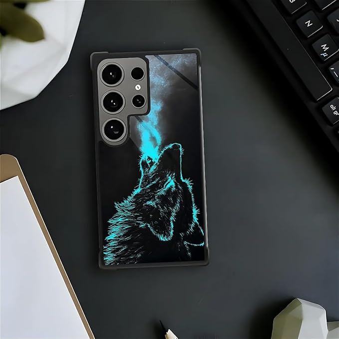 for Samsung Galaxy S24 Ultra Case, Blue Breathing Wolf Pattern Graphic Design Girl Boy Soft Silicone Hard Acrylic Shock Protection for Samsung Galaxy S24 Ultra