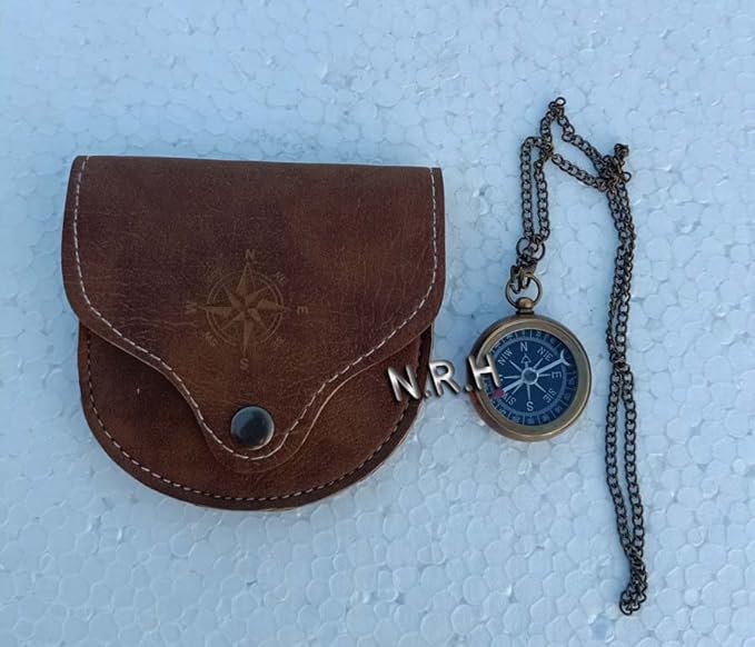Brass Compass with Leather Case and Chain Locket Compass Navigation Compass Best Distributing Gift Graduation Gift Groomsmen Gift