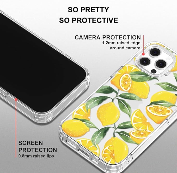 MOSNOVO Case for iPhone 12 & iPhone 12 Pro, [Buffertech 6.6ft Military-Grade Drop Protection] [Anti Peel Off Tech] Clear TPU Bumper Phone Case Cover Design - Lemon