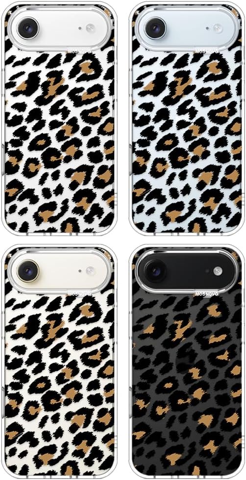 MOSNOVO for iPhone Air Case | Military Grade 6.6ft Drop Tested | Camera Control | Clear with Leopard Print Design