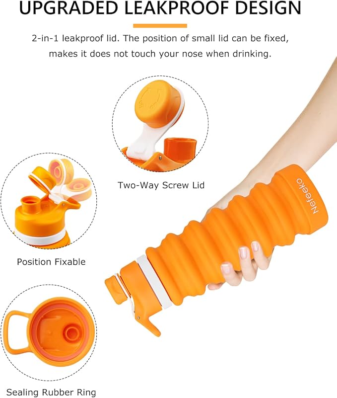 Nefeeko Collapsible Water Bottle, 26oz Silicone Foldable Water Bottles Leakproof BPA Free Travel Water Bottles with Carabiner, Portable Sport Water Bottles for Camping,Hiking Outdoor Indoor Sport