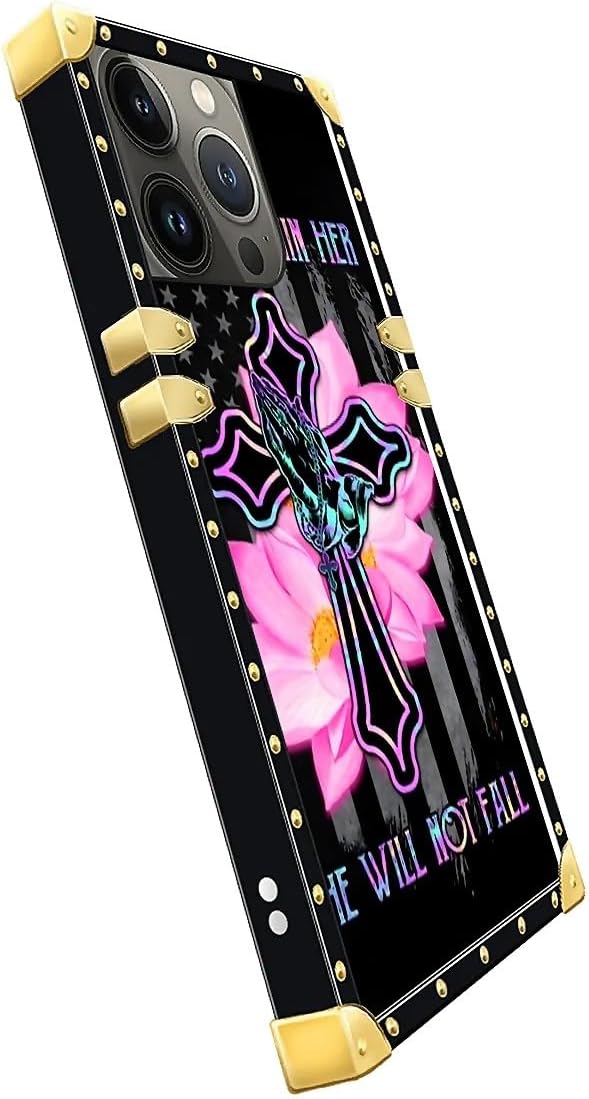 Compatible with iPhone 15 Pro Max Case, Praying Cross Hands Luxury Golden Decoration for Girl Women Soft TPU Shockproof Protective Hard PC Back for iPhone 15 Pro Max