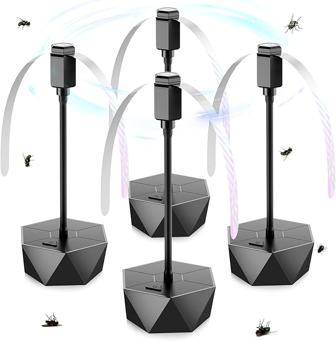 PIMAG Fly Fans for Tables, Fly Repellent Fan Outdoor Indoor Keep Flies Away, Fly Repellent Fans for Tables with Holographic Blades for Picnic, Party, Restaurant, Kitchen, and BBQ, 4 Pack Black