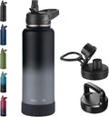 RUBYFLASK 40oz Insulated Water Bottle with Straw, Stainless Steel Metal Vacuum Water Flask, Large Thermal Water bottle with Leakproof 3 Lids for Travel, Camping, Gym Sports Black Gray