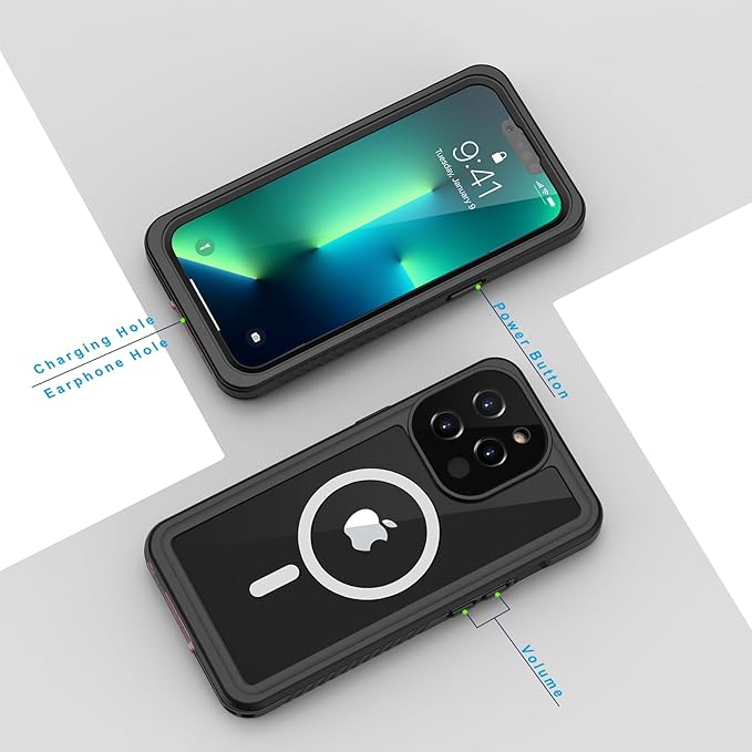 Lanhiem Magnetic for iPhone 13 Pro Case, Waterproof Dustproof Cover [Built in Screen Protector] [Compatible with MagSafe], Full Body Heavy Duty Phone Case for iPhone 13 Pro - 6.1” (Black)