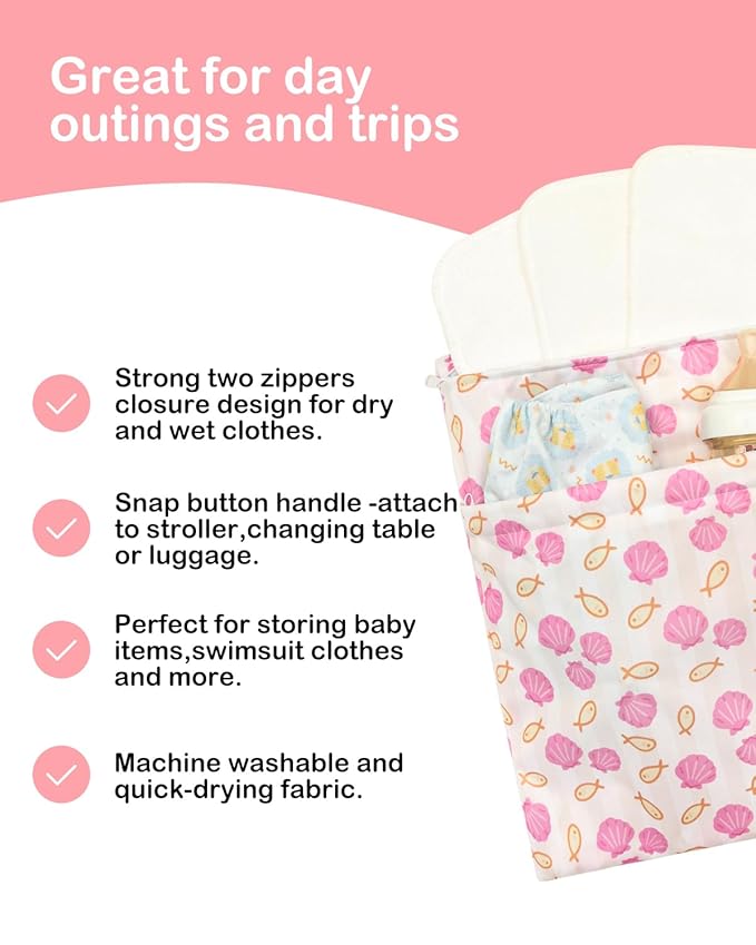 ALVA ALVABABY 2pcs Waterproof Wet Dry Bags,Reusable with Two Zippered Pockets,Baby Cloth Diaper,Travel,Beach,Pool,Daycare,Soiled Baby Items,Yoga Gym Bag,Swimsuits or Wet Clothes
