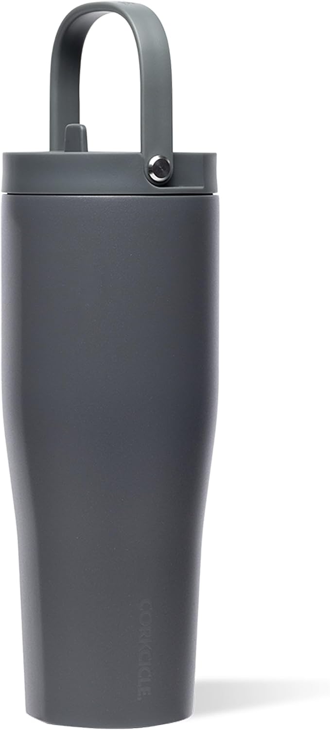 Corkcicle Go Cup XL - Leak-Proof Travel Tumbler - Triple Insulated Stainless Steel Water Bottle - Easy-Carry Handle - Summer Drinkware Gift - Keeps Drinks Ice Cold - 30 oz - Flint