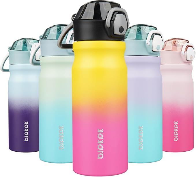 BJPKPK Stainless Steel Insulated Water Bottle with Straw Lid 18oz Reusable Metal Thermal Flask Bottles Keep Cold and Hot,Rainbow