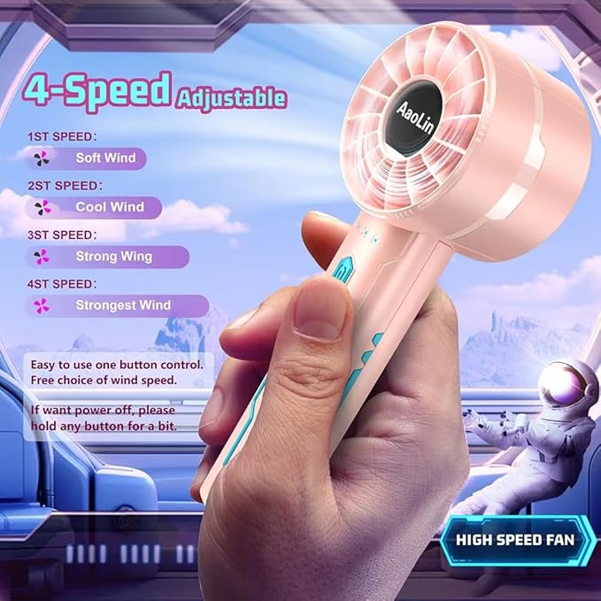 Portable High Speed Mini Handheld Fan, USB Rechargeable Neck Personal Mini Fan(7000 RPM high speed motor,Lasts 4-16 Hours) 4-speed powerful Wind Fans for Summer Outdoor Traveling,Gifts for Kids