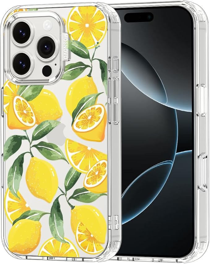 MOSNOVO Case for iPhone 16 Pro, [Buffertech 6.6ft Military-Grade Drop Protection] [Anti Peel Off Tech] Clear TPU Bumper Phone Case Cover Design - Lemon