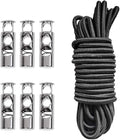 6 Pieces Heavy Duty 2 Hole Metal Cord Lock Clamp Toggle Stop Slider for Paracord, Elastic Rope, Cordage, Drawstrings + 5 Meters (16.4 FT) Shock Cord Crafting Stretch String Tie Down