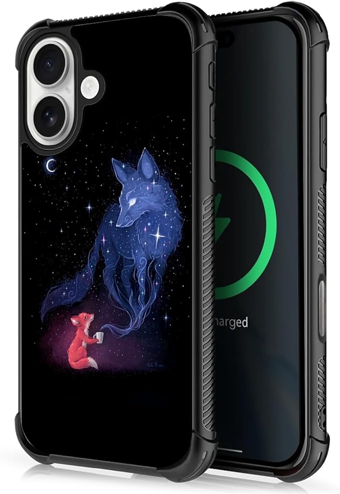 for iPhone 17 Case,for MagSafe Graphic Design for Girl Boy Soft Silicone Hard Acrylic Shock Protection Designed for iPhone 17 Galaxy Fox Wolf Pattern