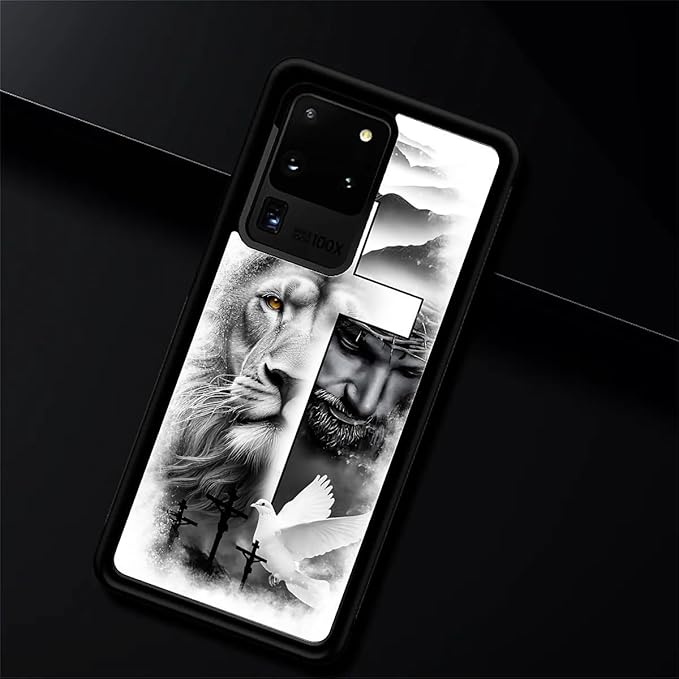 for Samsung Galaxy S20 Ultra Case, Lion Cross Jesus Christ Dove Pattern Graphic Design Girl Boy Soft Silicone Hard Acrylic Shock Protection for Samsung Galaxy S20 Ultra