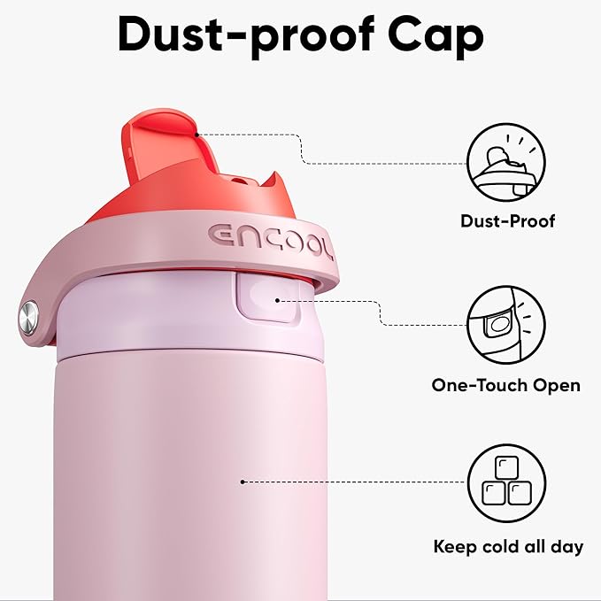 ENCOOL Leakproof Insulated Water Bottle with Straw Dual-Sip Water Bottle Bag-Safe Design for Work, Commute & Gym – Keeps Drinks Cold All Day, 32 oz, Lychee Pink