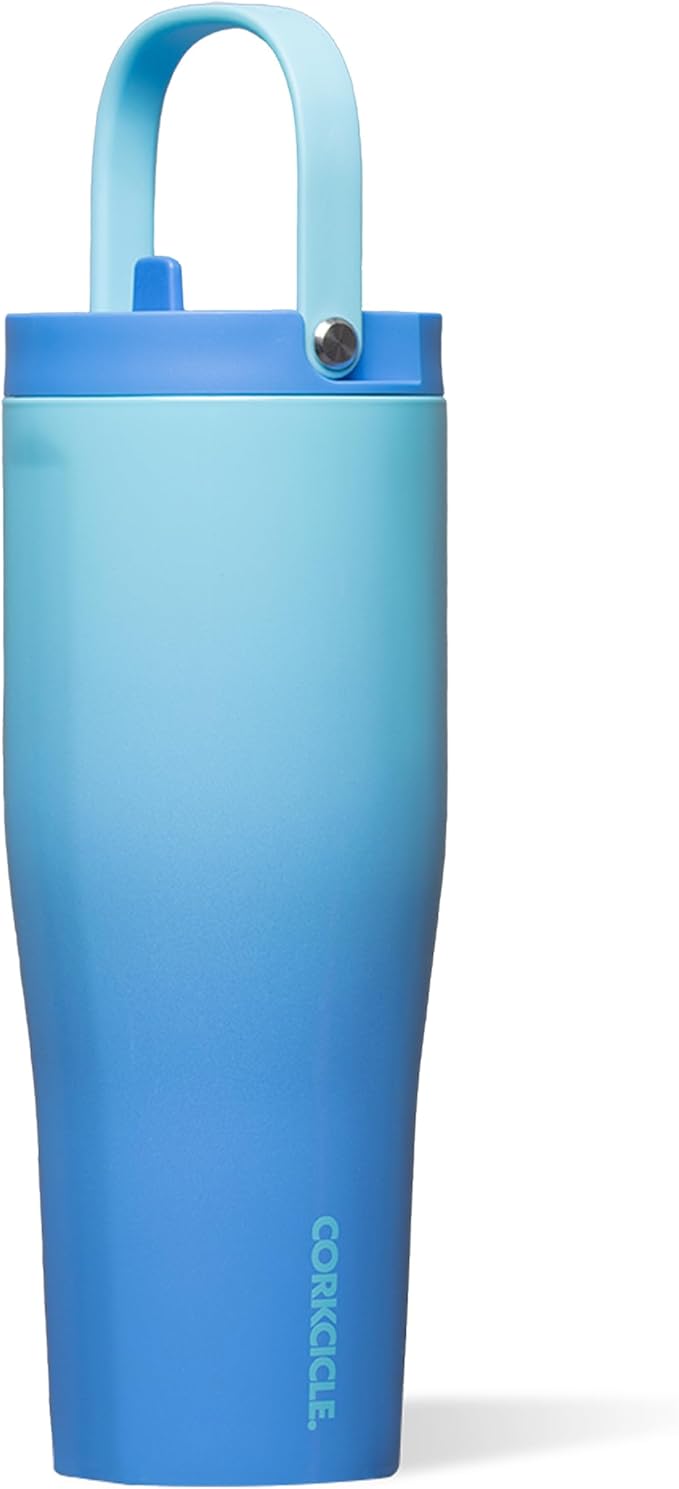 Corkcicle Go Cup XL - Leak-Proof Travel Tumbler - Triple Insulated Stainless Steel Water Bottle - Easy-Carry Handle - Summer Drinkware Gift - Keeps Drinks Ice Cold - 30 oz - Boombox Blue