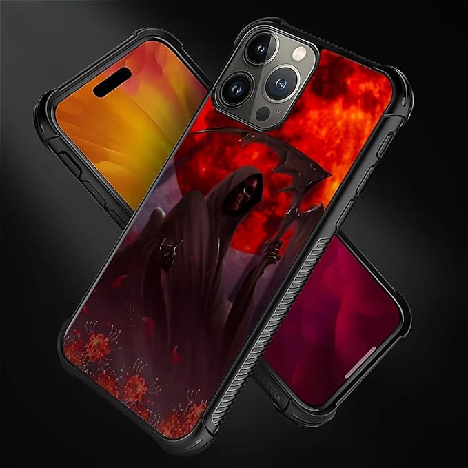 for iPhone 16 Pro Case, Death by The Red Moon Pattern Graphic Design Girl Boy Soft Silicone Hard Acrylic Shock Protection for iPhone 16 Pro