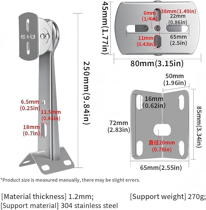 ZT-NET Security Camera Corner Pole Mounting Bracket Stainless Steel Mount with Extension Arm for Surveillance Systems Compatible with CCTV IP Cameras Indoor and Outdoor (Not Included Camera