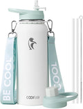 Coolflask Water Bottle with Straw, 40 oz Insulated Metal Water Flask with Straw & Spout Lids, Stainless Steel Double Wall Vacuum, Keep Cold 48h Hot 24h, Leak Proof, BPA-Free, Glacier White